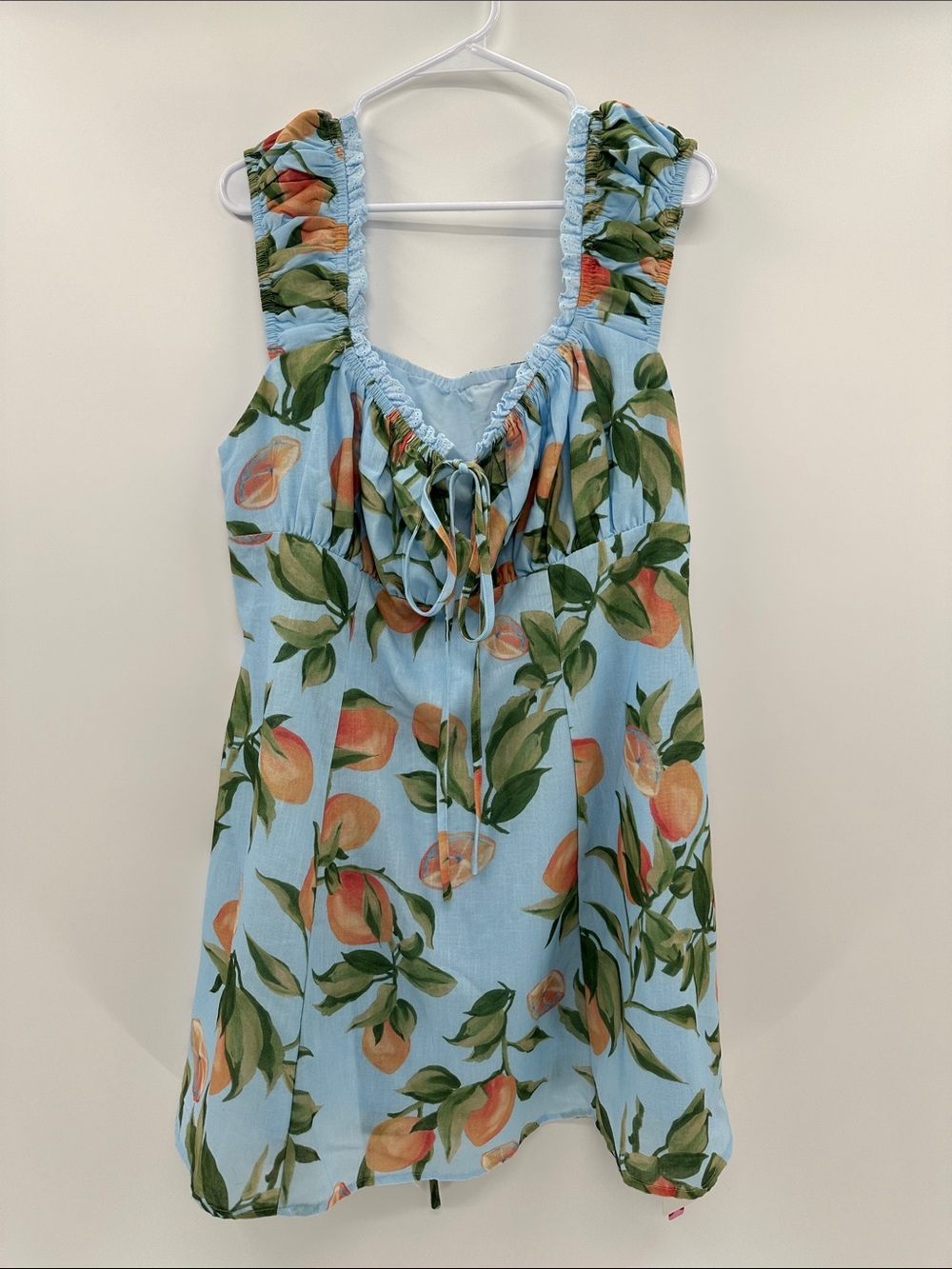 Cider Fruit Print Blue Sleeveless Babydoll  Sundress